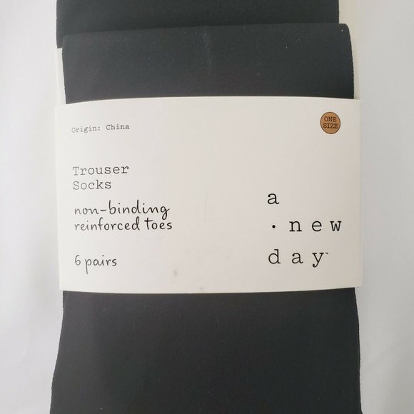 Trouser Socks Black 6-Pair A New Day Socks Reinforced Toe One Size Fits Most - Picture 3 of 5